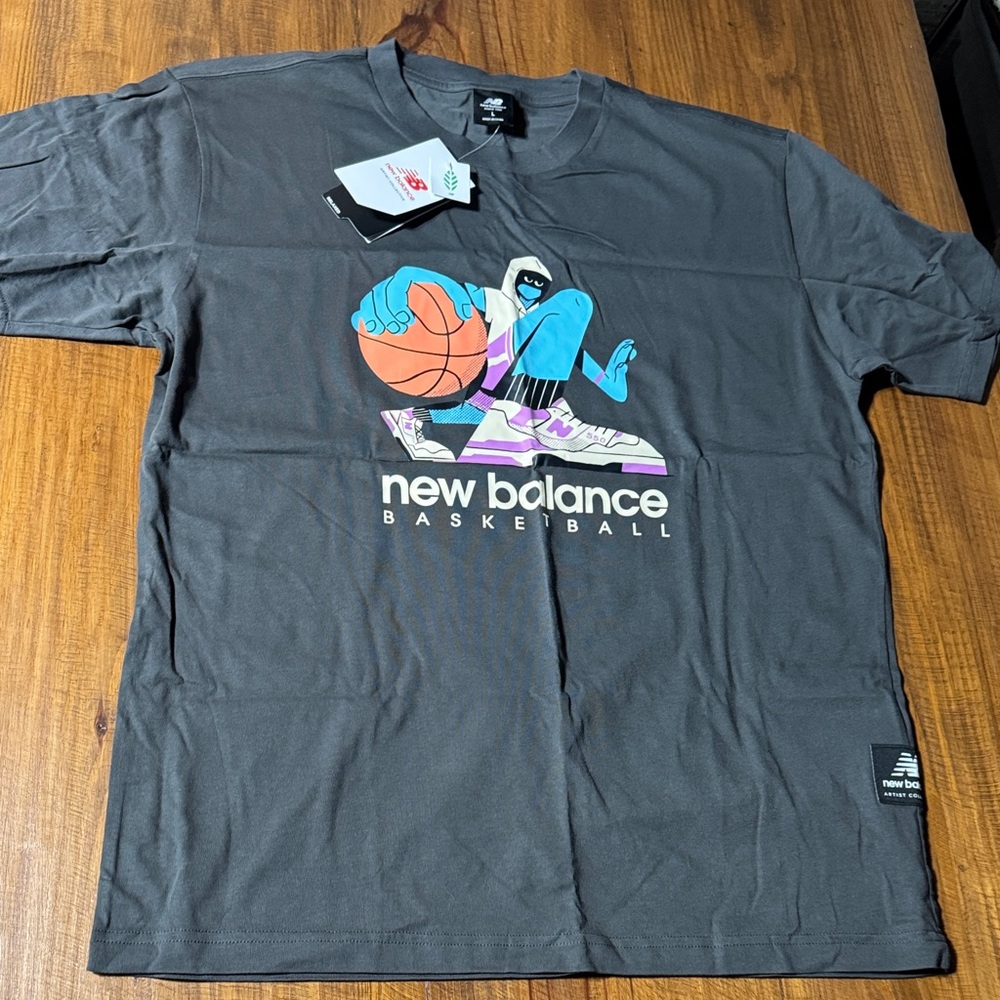 Rare New Balance Charcoal Basketball Graphic Tee